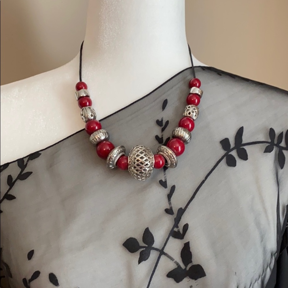 Red/silver bauble necklace